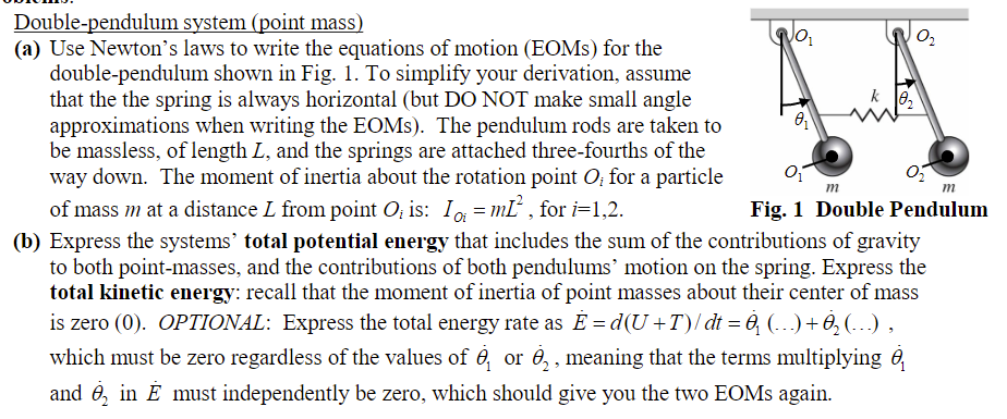 Solved Double Pendulum System Point Mass A Use Newton S Chegg