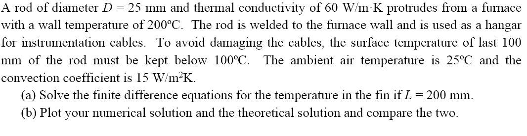 Solved A Rod Of Diameter D Mm And Thermal Conductivity Chegg