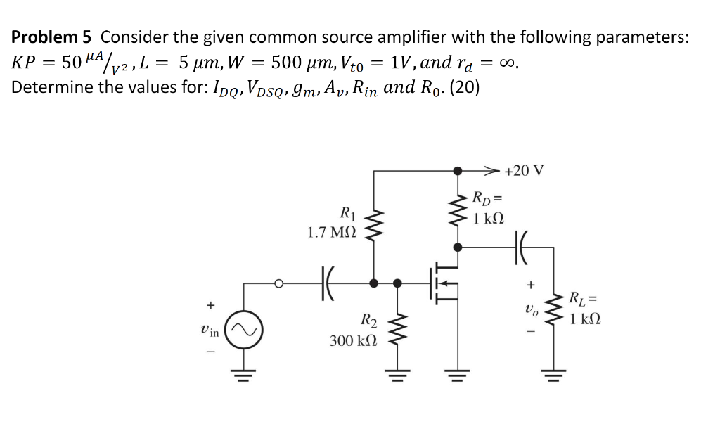 Solved Problem 5 Consider The Given Common Source Amplifier Chegg