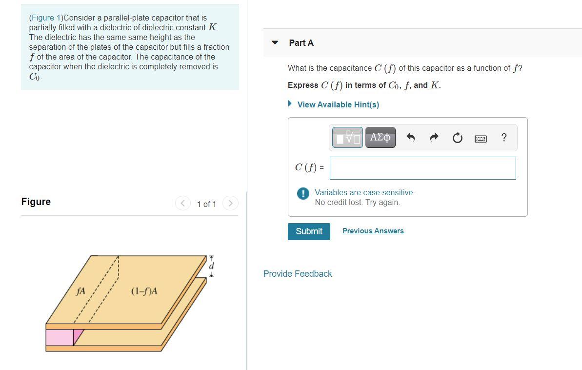 Solved Part A Figure Consider A Parallel Plate Capacitor Chegg