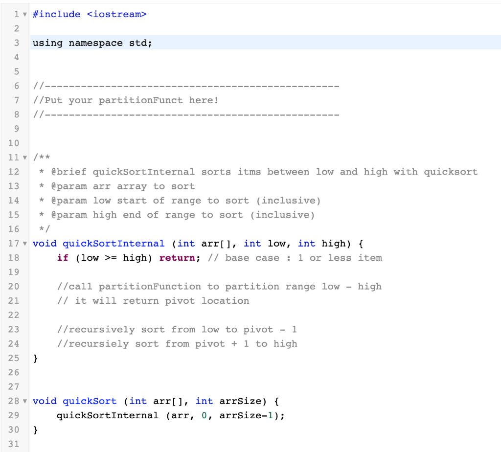 Solved QuickSort Write The QuickSortInternal Function Do Chegg