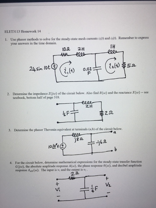 Solved Elet Homework Use Phasor Methods To Solve Chegg