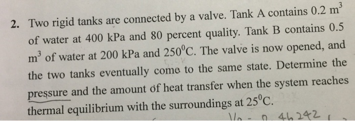 Solved Two Rigid Tanks Are Connected By A Valve Tank A Chegg