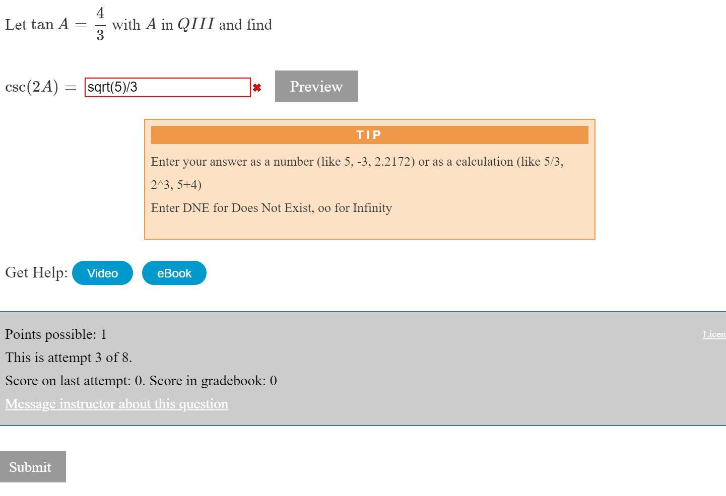 Solved Let Tan A With A In QIII And Find Csc 2A Sqrt 5 3 Chegg