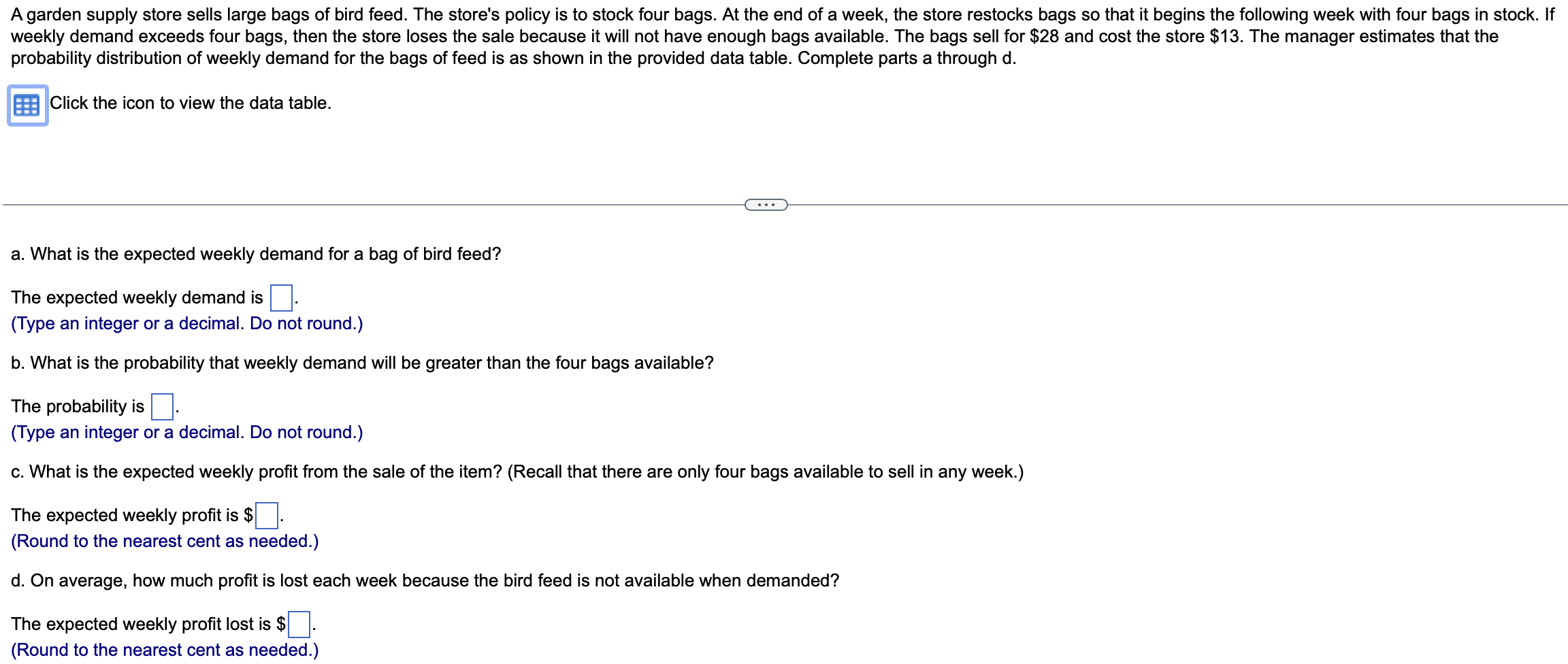 Solved Begin Tabular Cc Hline Weekly Demand Chegg