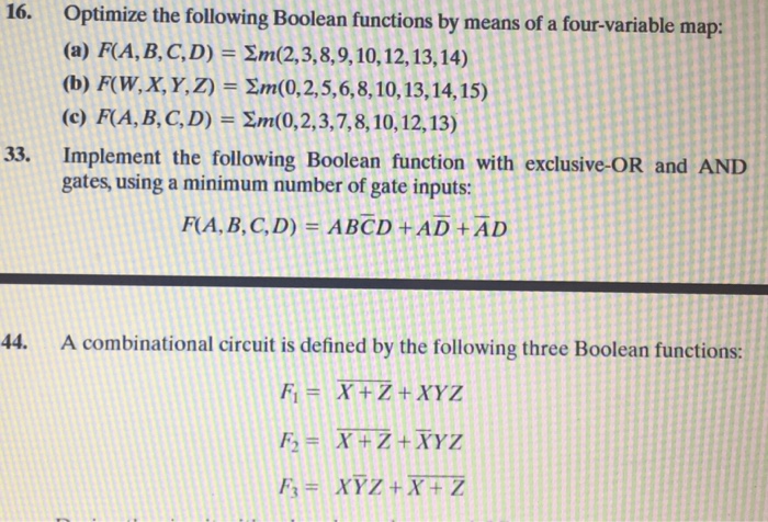 Solved Optimize The Following Boolean Functions By Means Of Chegg