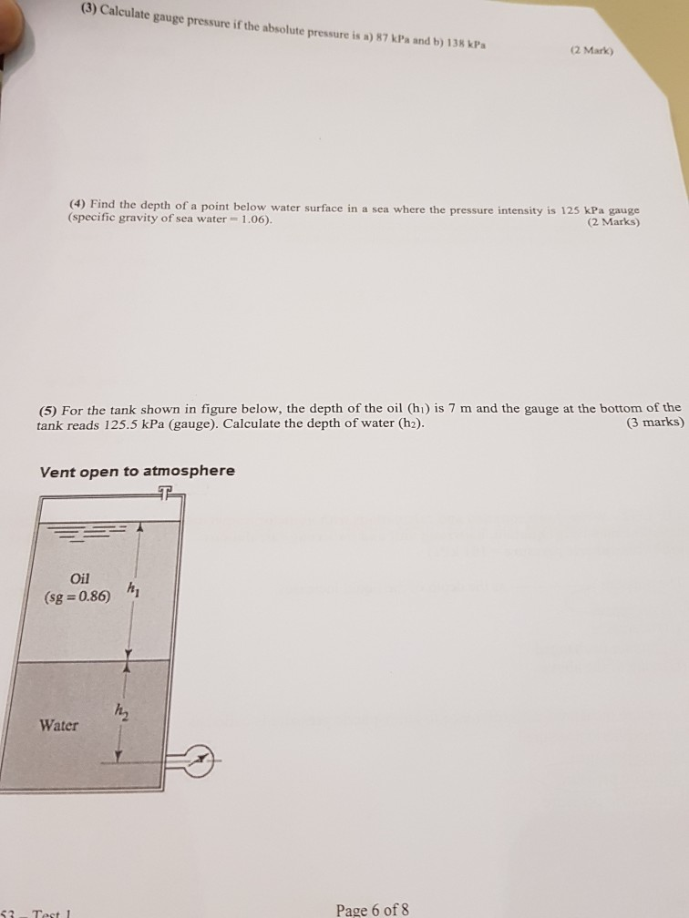 Solved 3 Calculate Gauge Pressure If The Absolute Pressure Chegg