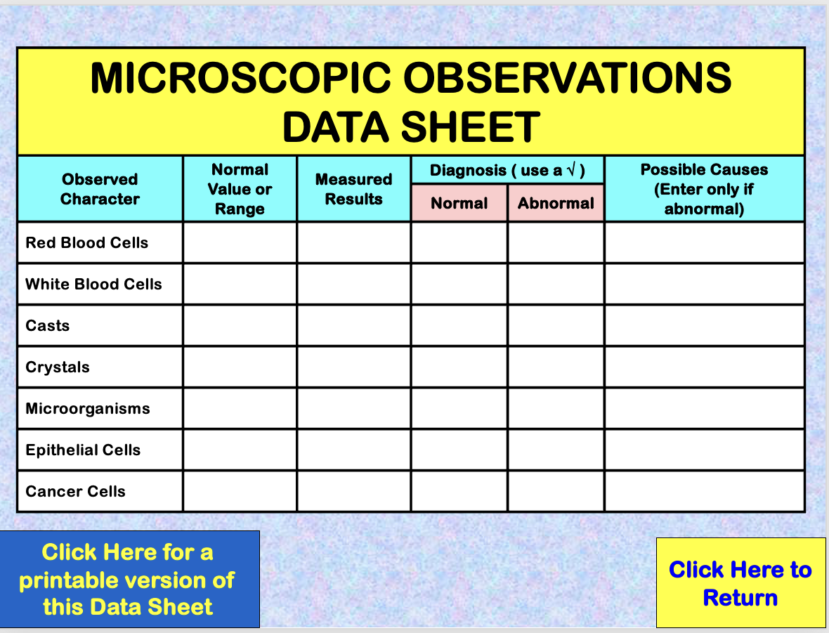 Microscopic Observations Data Sheet Normal Diagnosis Chegg