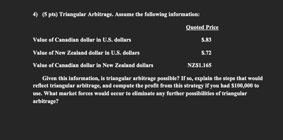 Solved Pts Triangular Arbitrage Assume The Following Chegg