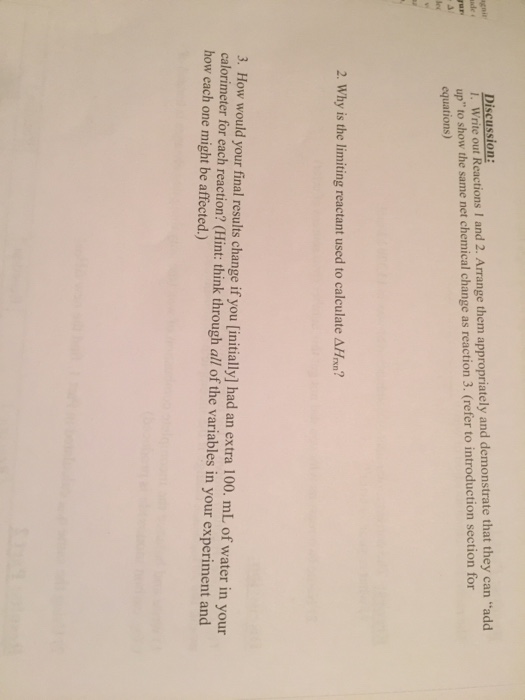 Solved Experiment Thermochemistry Hess Law In This Chegg