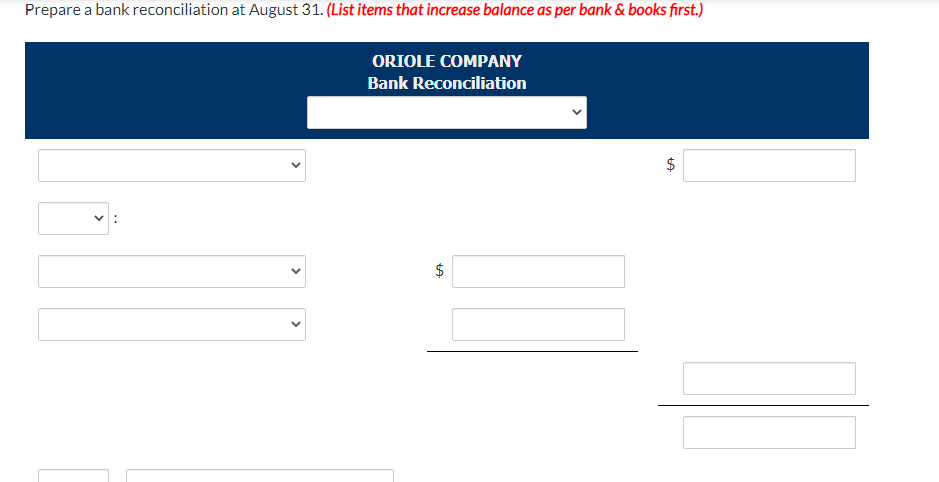 Solved On August 31 2024 Oriole Company Had A Cash Balance Chegg