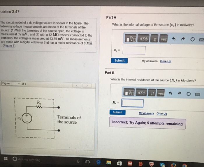 Solved The Circuit Model Of A Dc Voltage Source Is Shown In Chegg