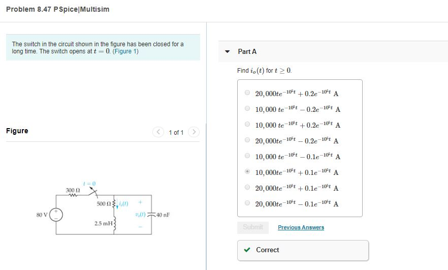 Solved Problem 8 47 PSpice Multisim The Switch In The Chegg