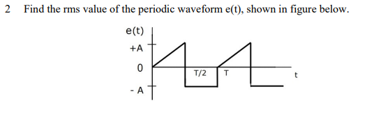 Solved Find The Rms Value Of The Periodic Waveform E T Chegg