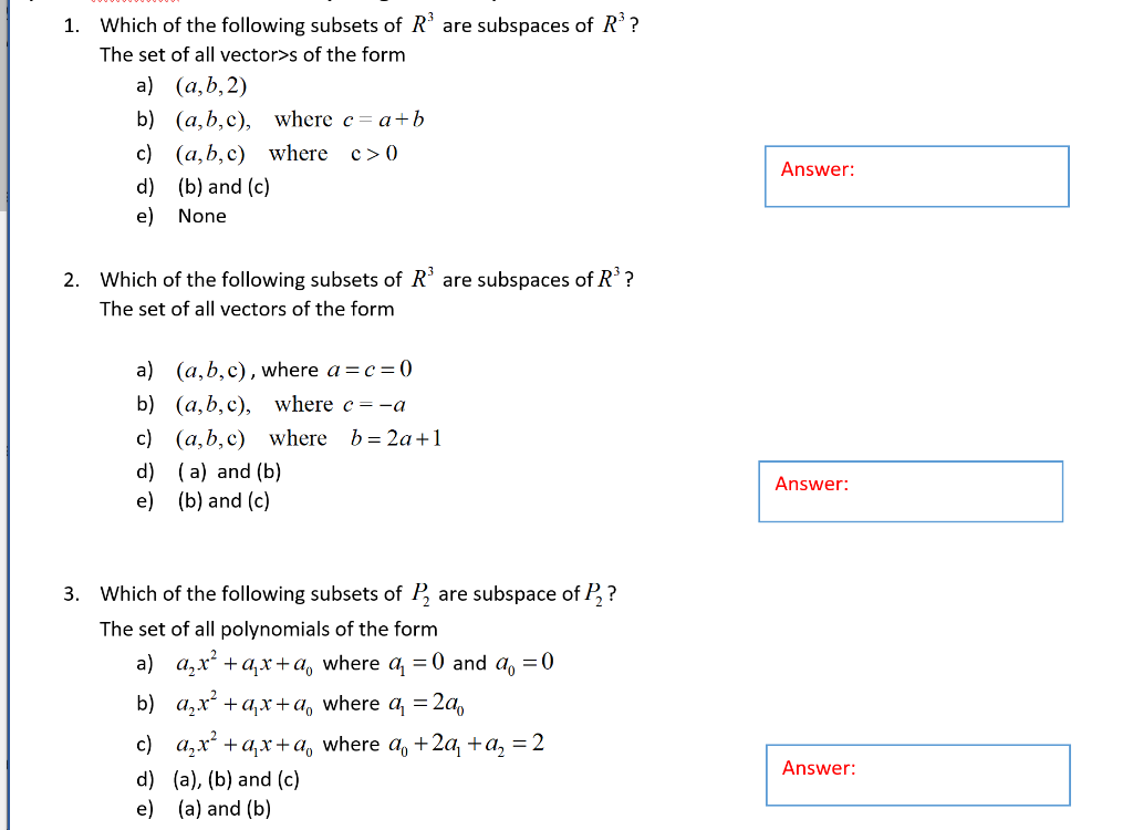 Solved Which Of The Following Subsets Of R Are Subspaces Of Chegg