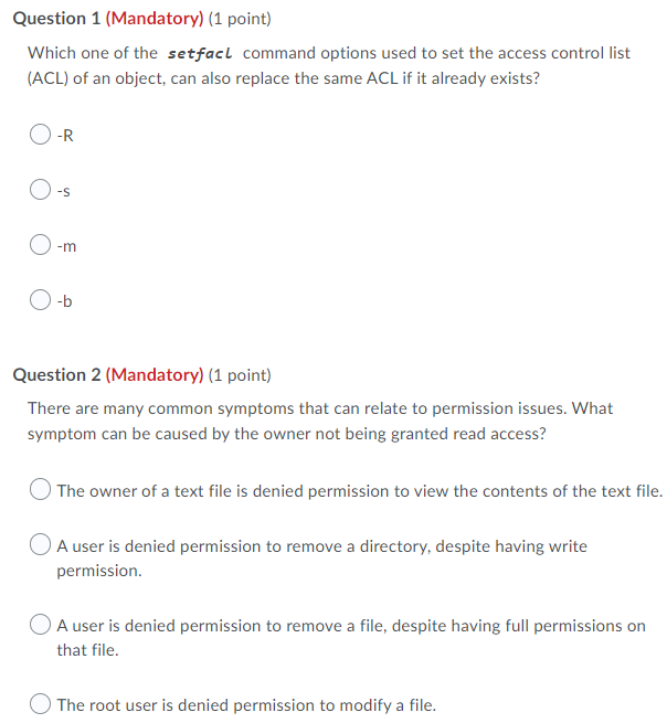 Solved Question 1 Mandatory 1 Point Which One Of The Chegg