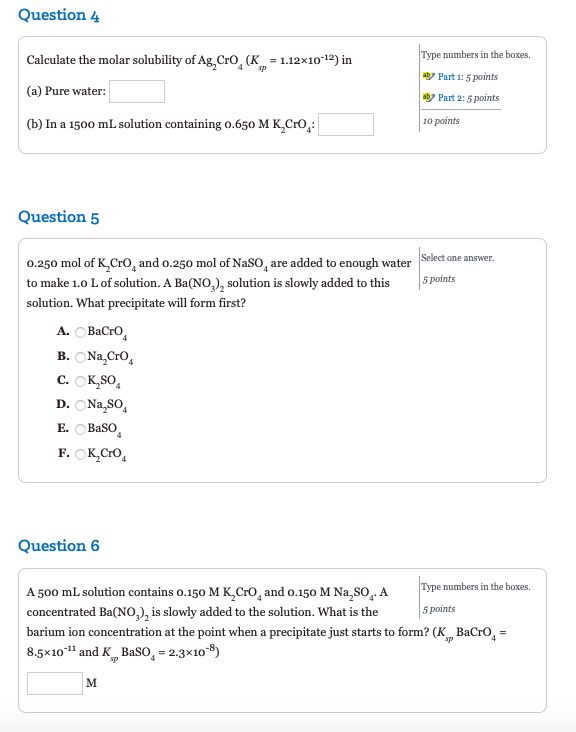 Solved Question 4 Calculate The Molar Solubility Of Ag Cro Chegg