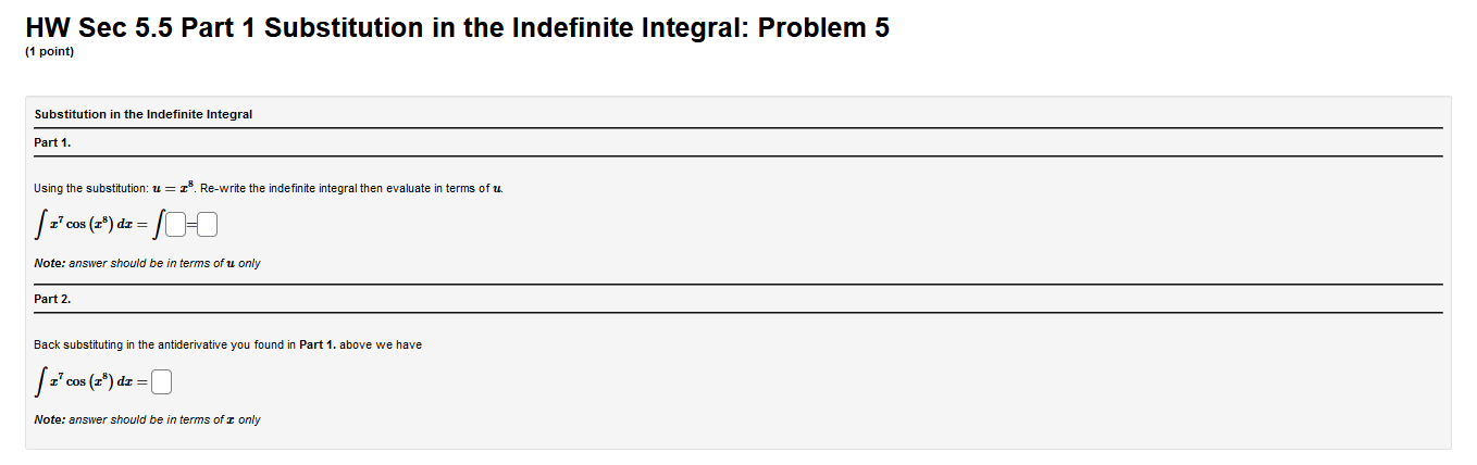 Solved Hw Sec Part Substitution In The Indefinite Chegg