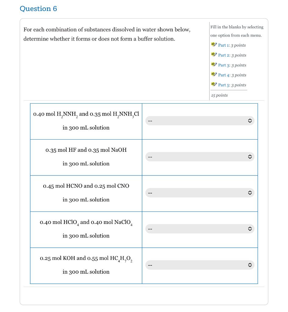 Solved For Each Combination Of Substances Dissolved In Water Chegg