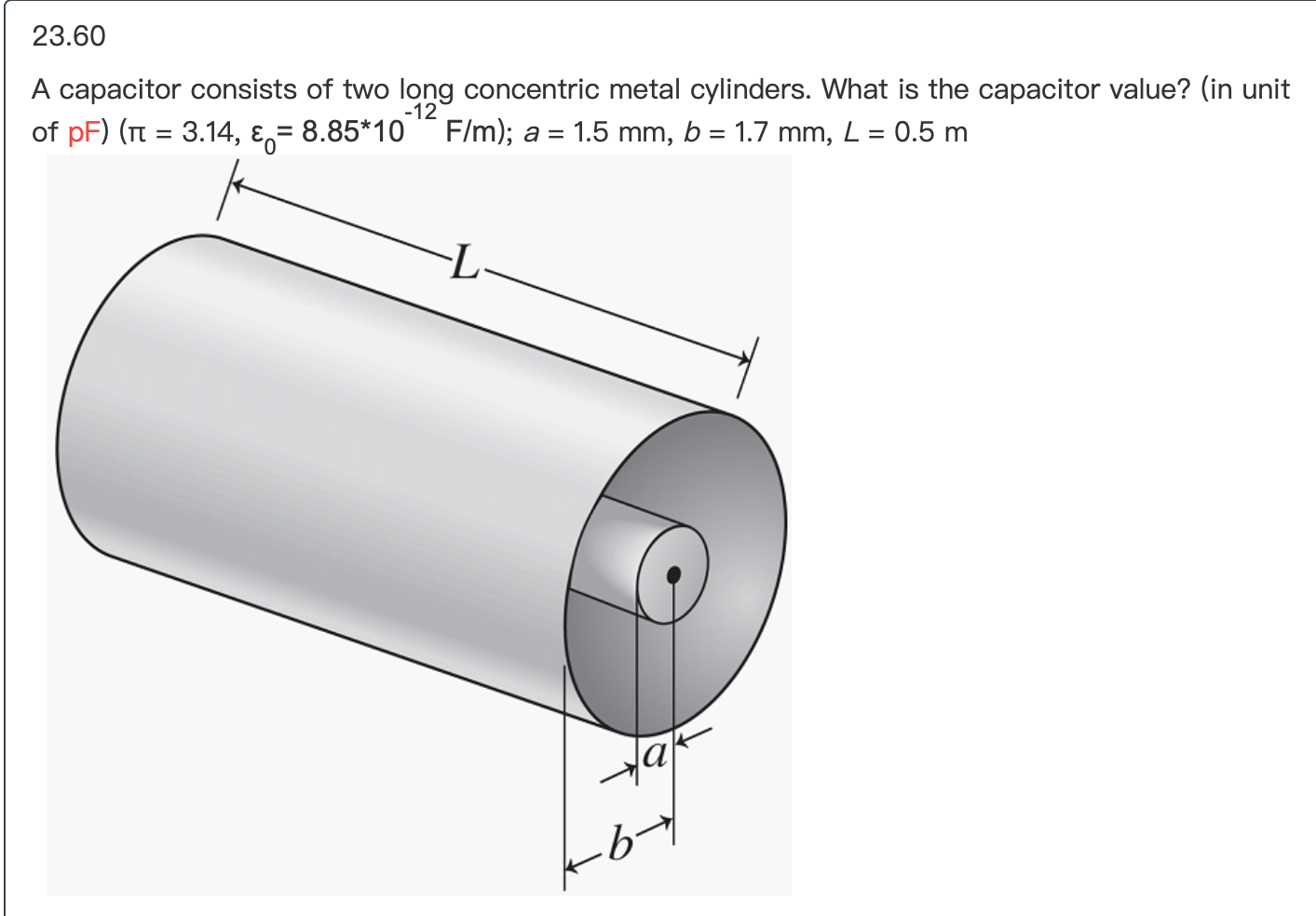 Solved 23 60 A Capacitor Consists Of Two Long Concentric Chegg