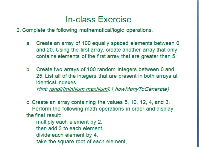 Solved In Class Exercise 2 Complete The Following Chegg