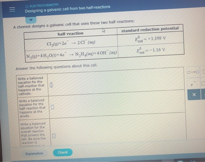 Solved O Electrochemistry Designing A Galvanic Cell From Two Chegg