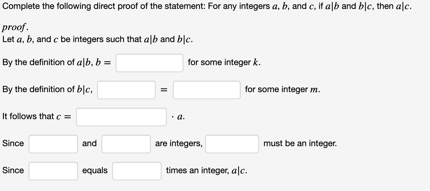 Solved Complete The Following Direct Proof Of The Statement Chegg