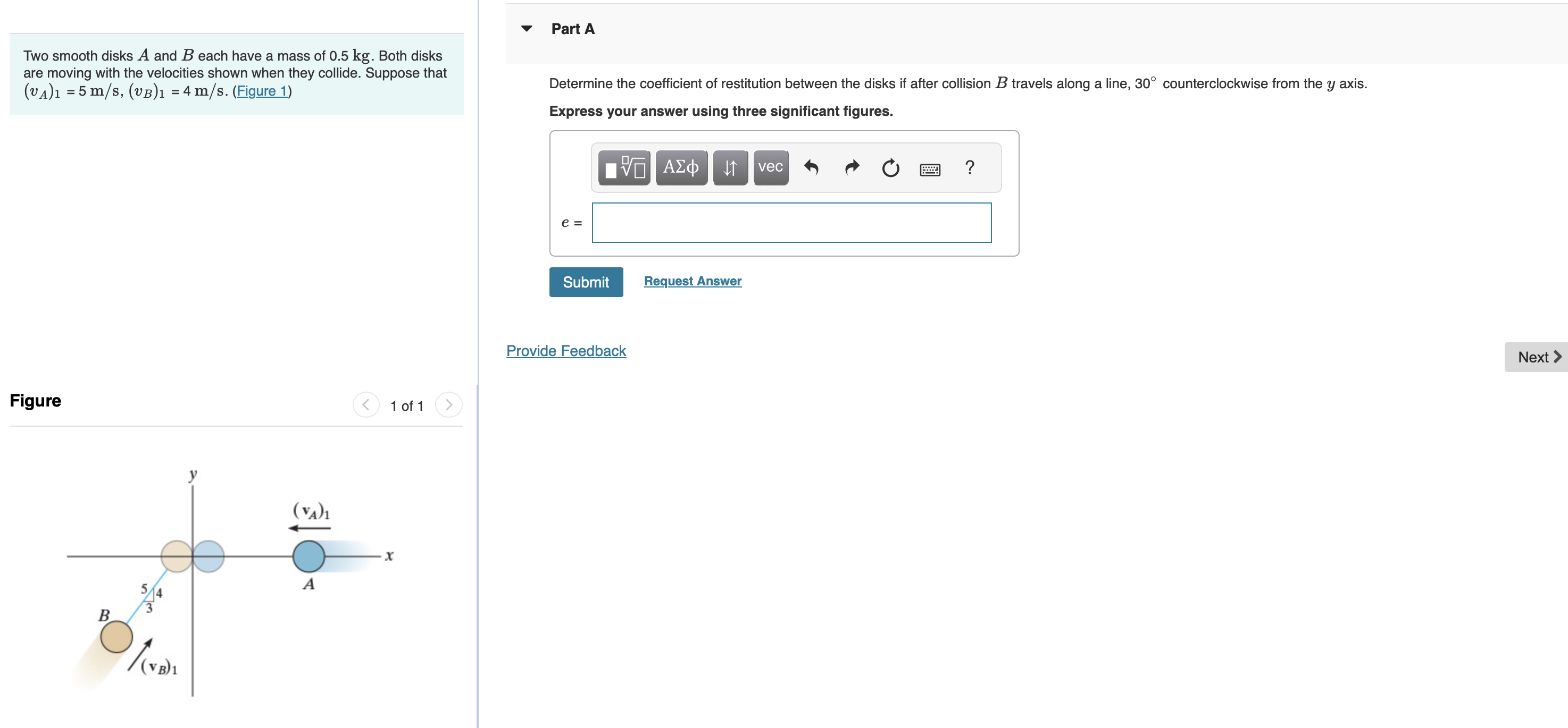 Solved Two Smooth Disks A And B Each Have A Mass Of 0 5kg Chegg