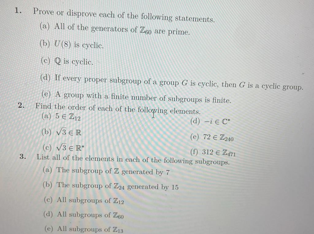 Solved 1 Prove Or Disprove Each Of The Following Chegg