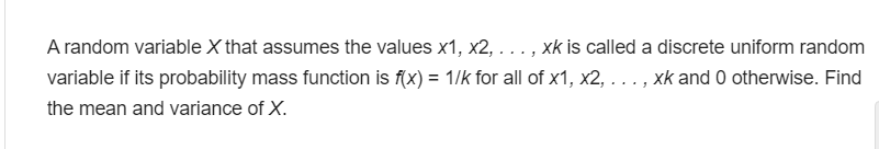 Solved A Random Variable X That Assumes The Values X1 X2 Chegg