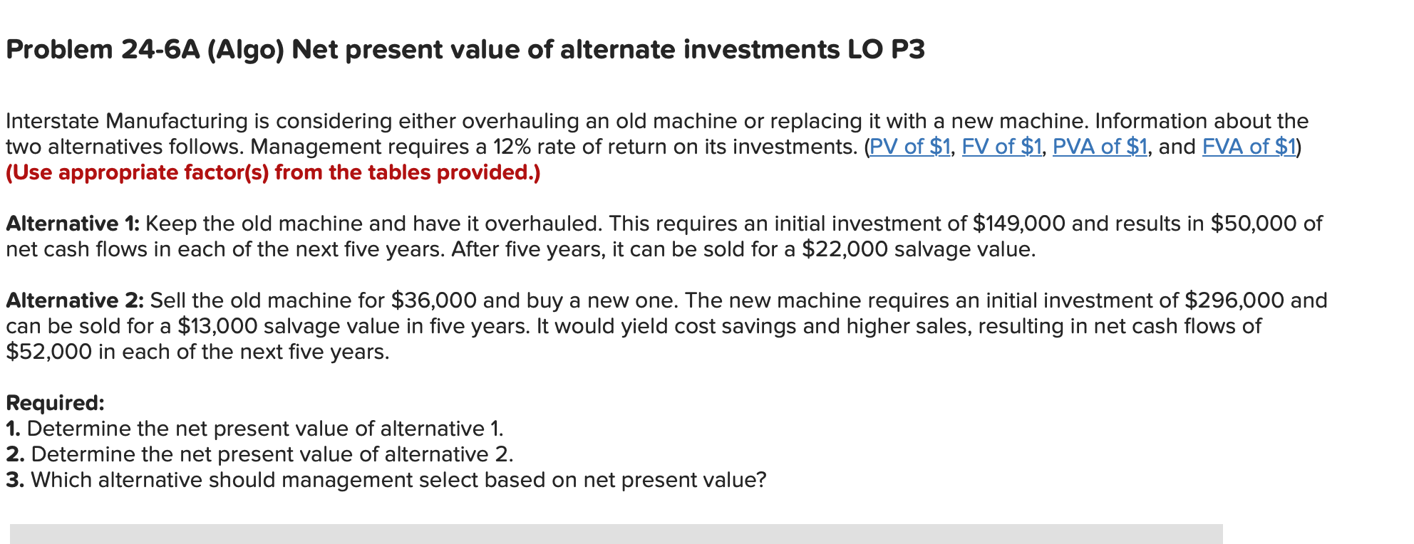 Solved Problem A Algo Net Present Value Of Alternate Chegg