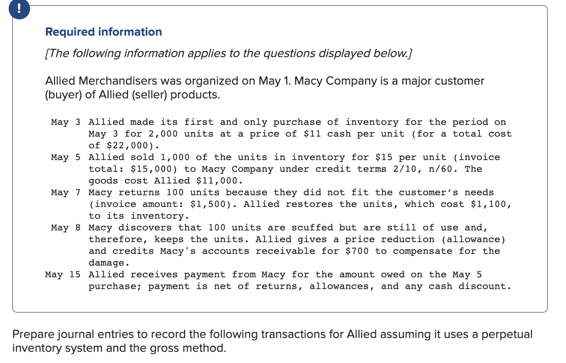 Solved Required Information The Following Information Chegg