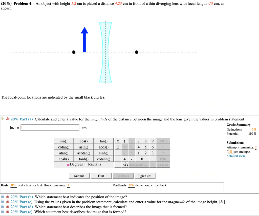 Solved Problem An Object With Height Cm Is Chegg