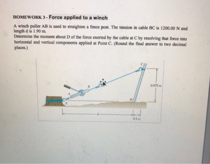 Solved Force Applied To A Winch A Winch Puller AB Is Used Chegg