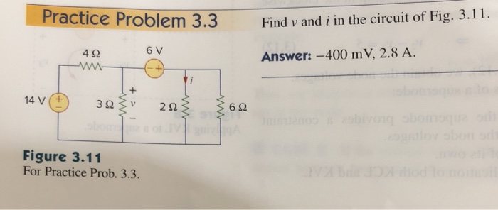 Solved 3 3 Find V And I In The Circuit Of Fig 3 11 4 92 6 V Chegg