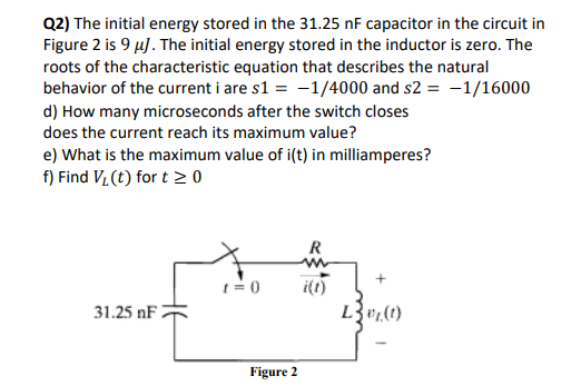 Solved Q2 The Initial Energy Stored In The 31 25 NF Chegg