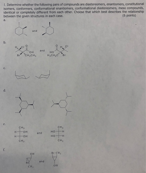 Solved Determine Whether The Following Pairs Of Compounds Chegg