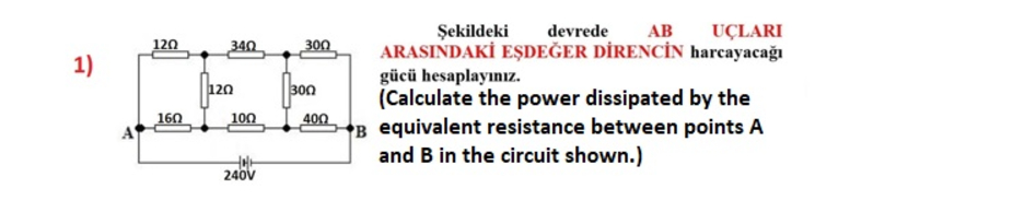 Solved Sekildeki Devrede Ab U Lari Arasindak E De Er Chegg