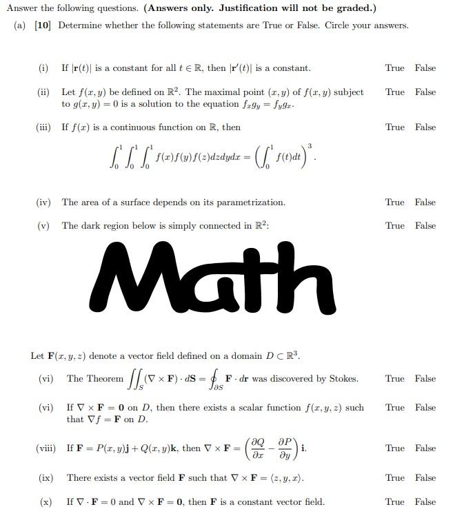 Solved 10 Points Determine Whether The Following Chegg