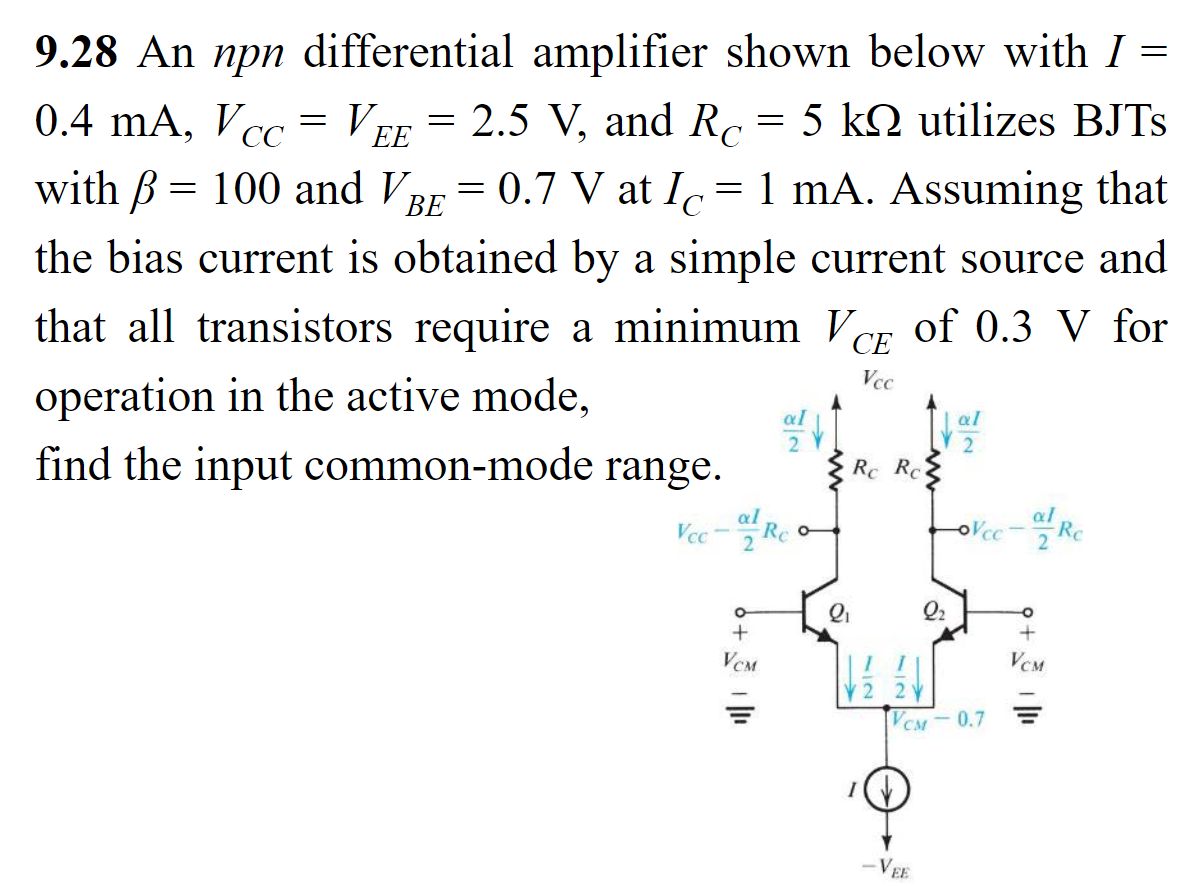 Solved An Npn Differential Amplifier Shown Below With I Chegg