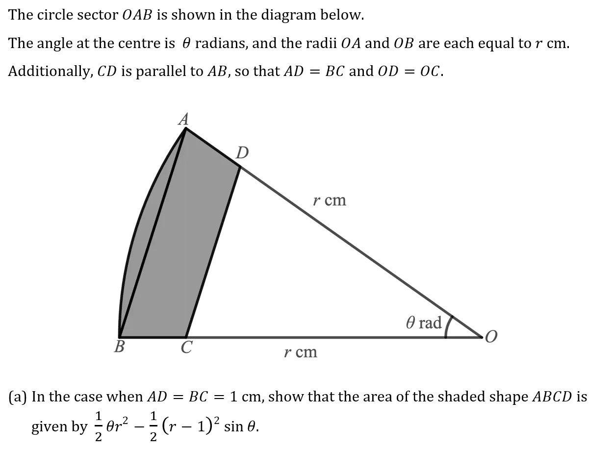 Solved The Circle Sector OAB Is Shown In The Diagram Below Chegg