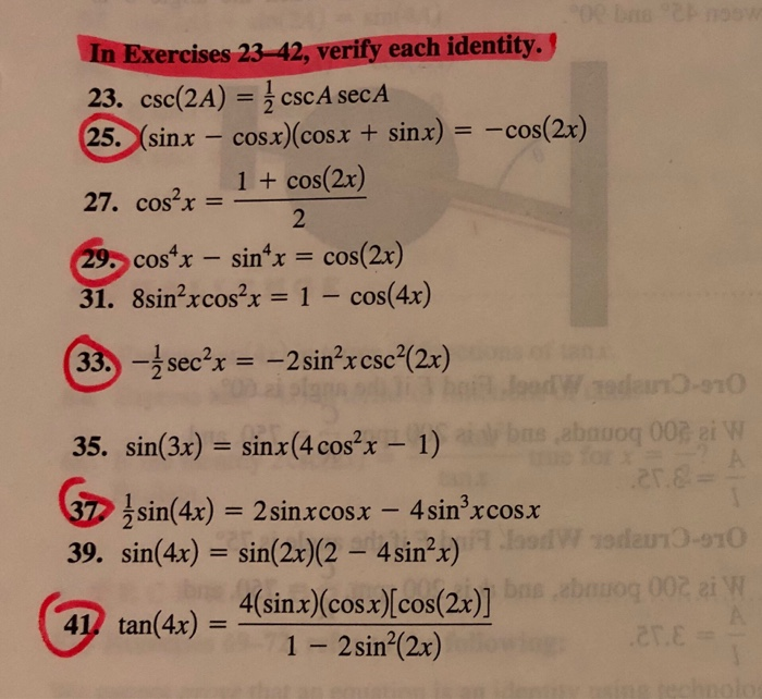 Solved Double Angle Identities In Excercises Verify Chegg