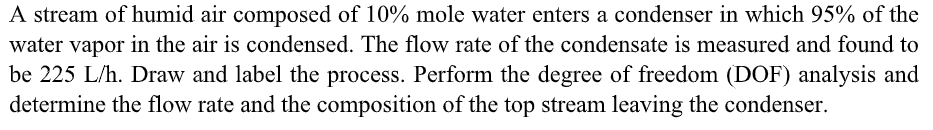 Solved A Stream Of Humid Air Composed Of 10 Mole Water Chegg