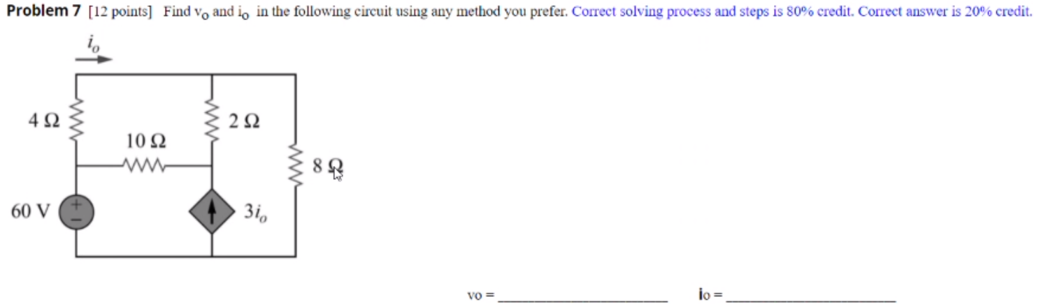 Solved Problem 7 12 Points Find V And I In The Following Chegg