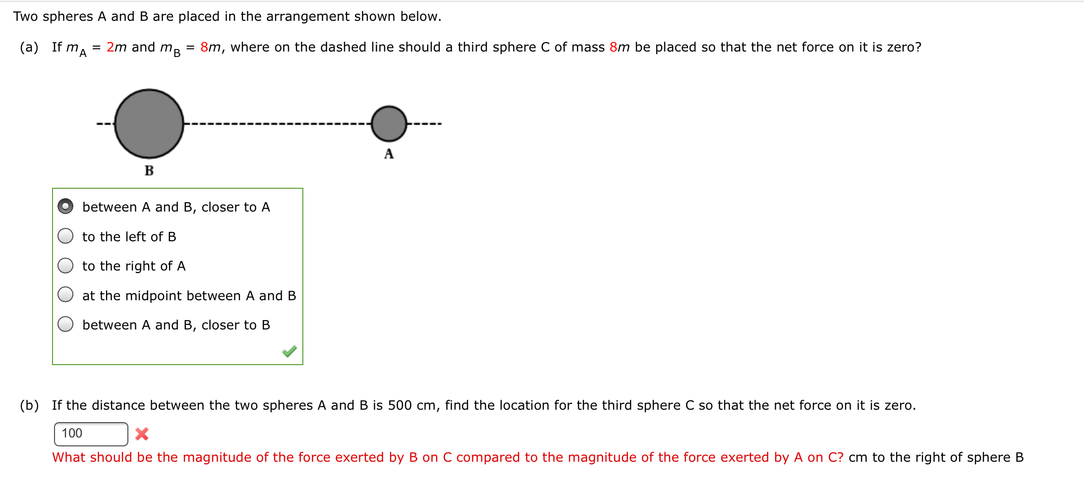 Solved Two Spheres A And B Are Placed In The Arrangement Chegg