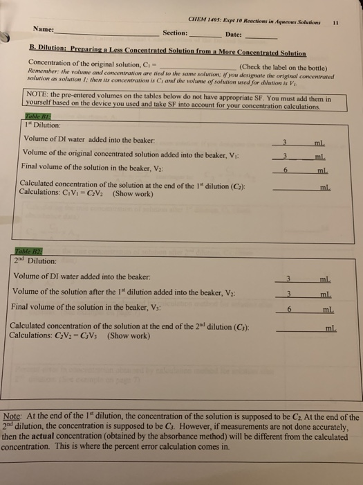 Solved Chem I Expt I Reactions In Aqueous Solutions Chegg