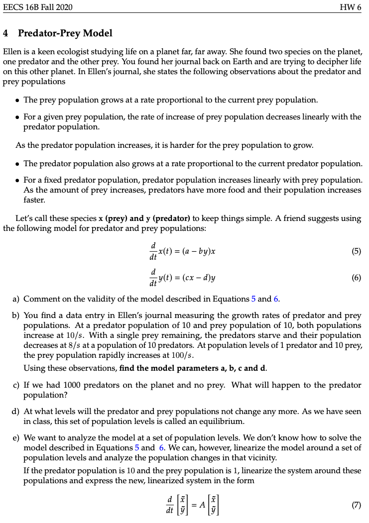 Solved Eecs B Fall Hw Predator Prey Model Ellen Chegg