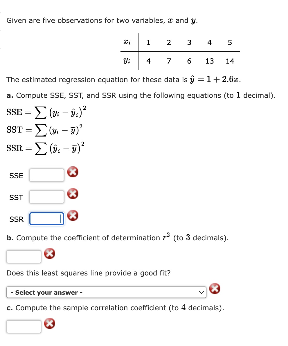 Solved Given Are Five Observations For Two Variables X And Chegg