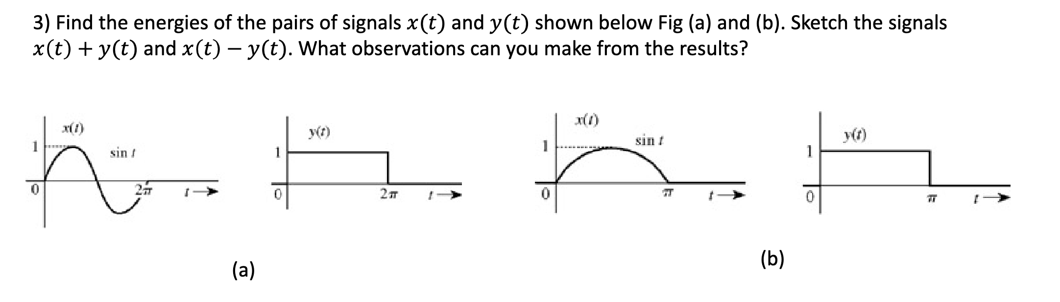 Solved 3 Find The Energies Of The Pairs Of Signals X T And Chegg