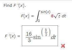 Solved Find F X F X 0sin X 8tdtF X 316sin 23 Dt Chegg